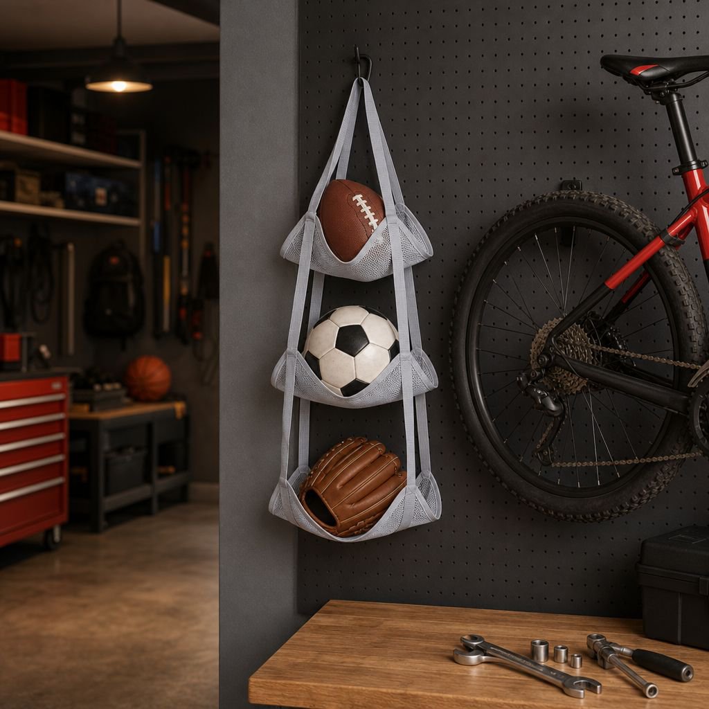 Multi-functional Ball Storage Hanging Bag Over-the-door Basketball Rack