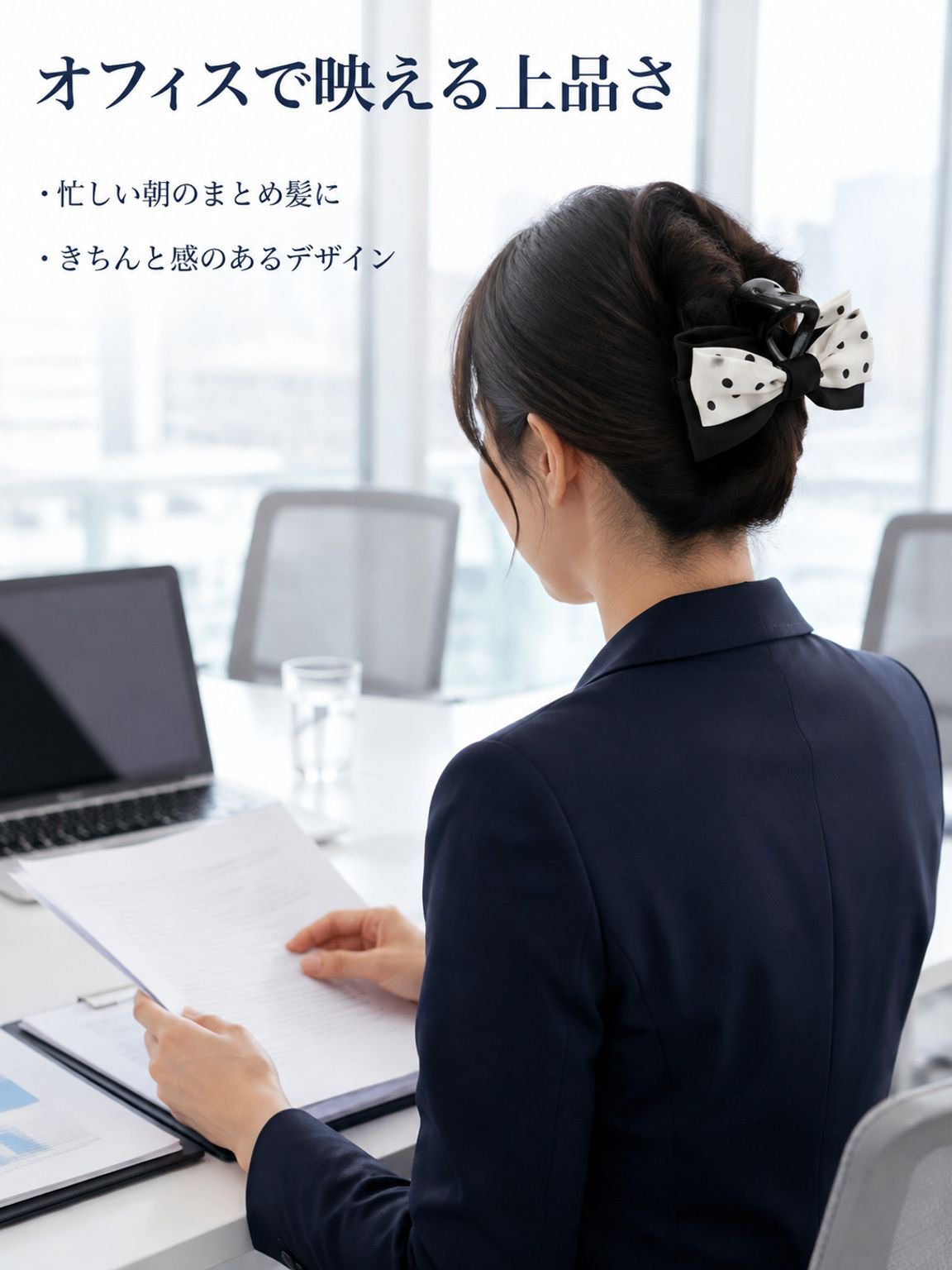 ドット柄気質リボンクリップ