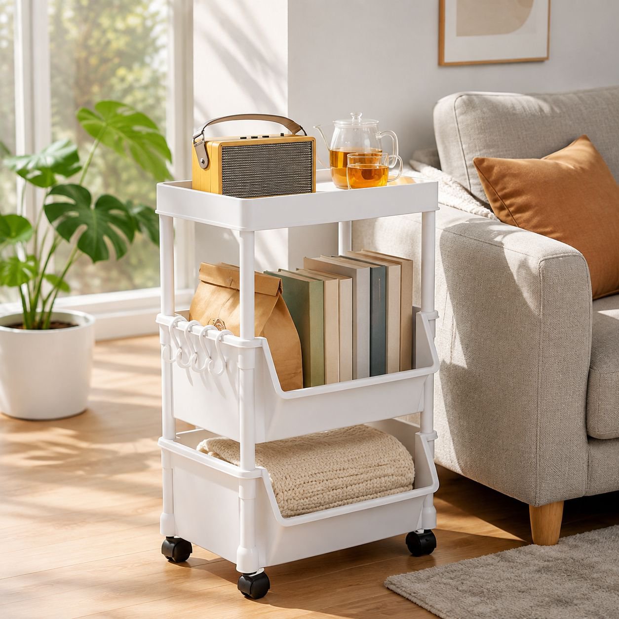 Mobile Multi-layer Storage Bookshelf Household Organizer Trolley