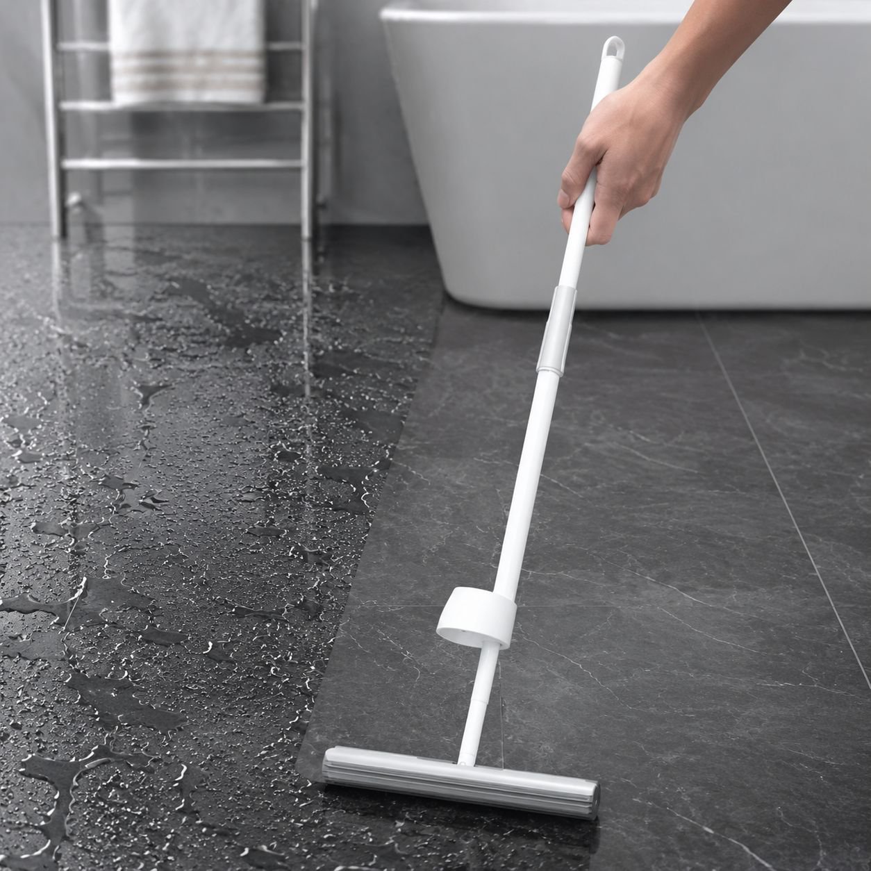Easy-to-use hands-free mop in modern kitchen setting