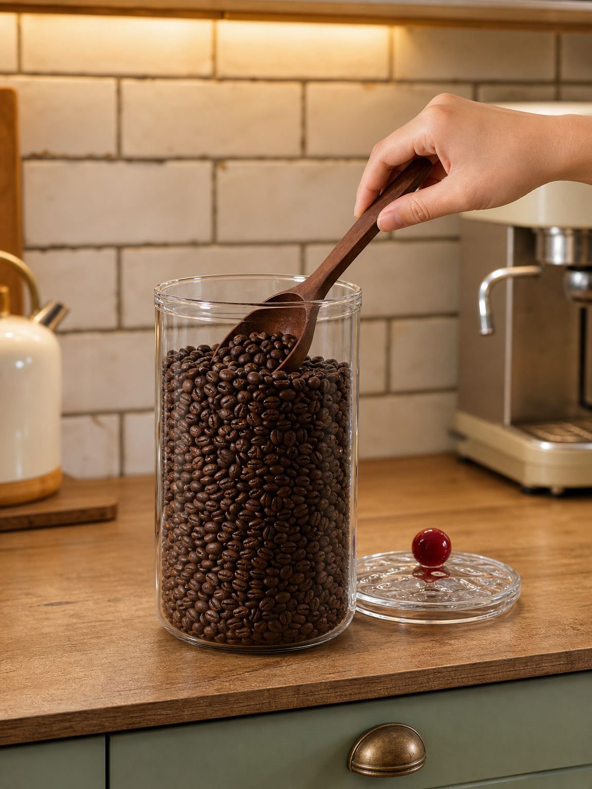 Coffee storage jar keeping beans fresh and aromatic