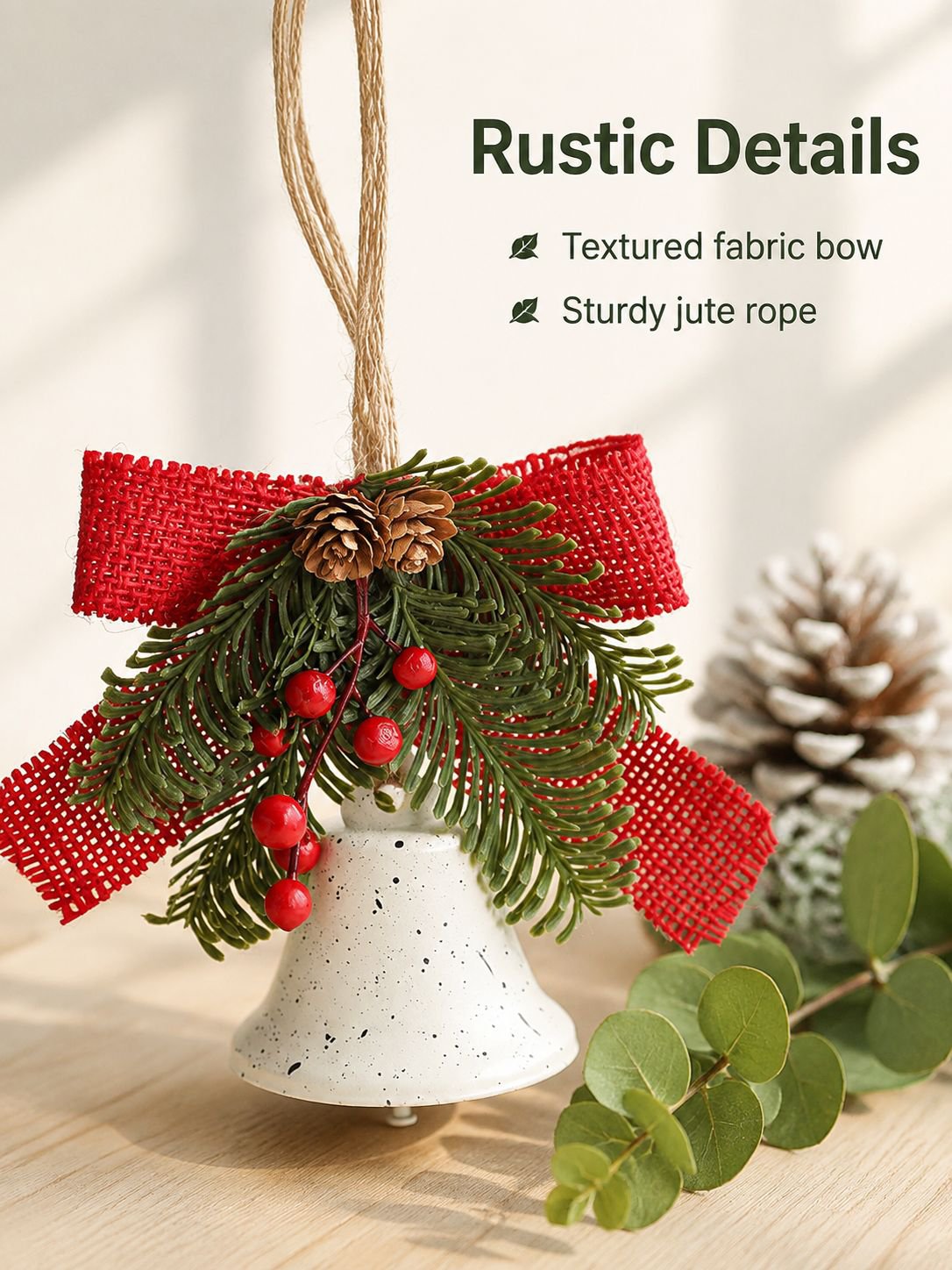 Holiday metal bell and bow ornament