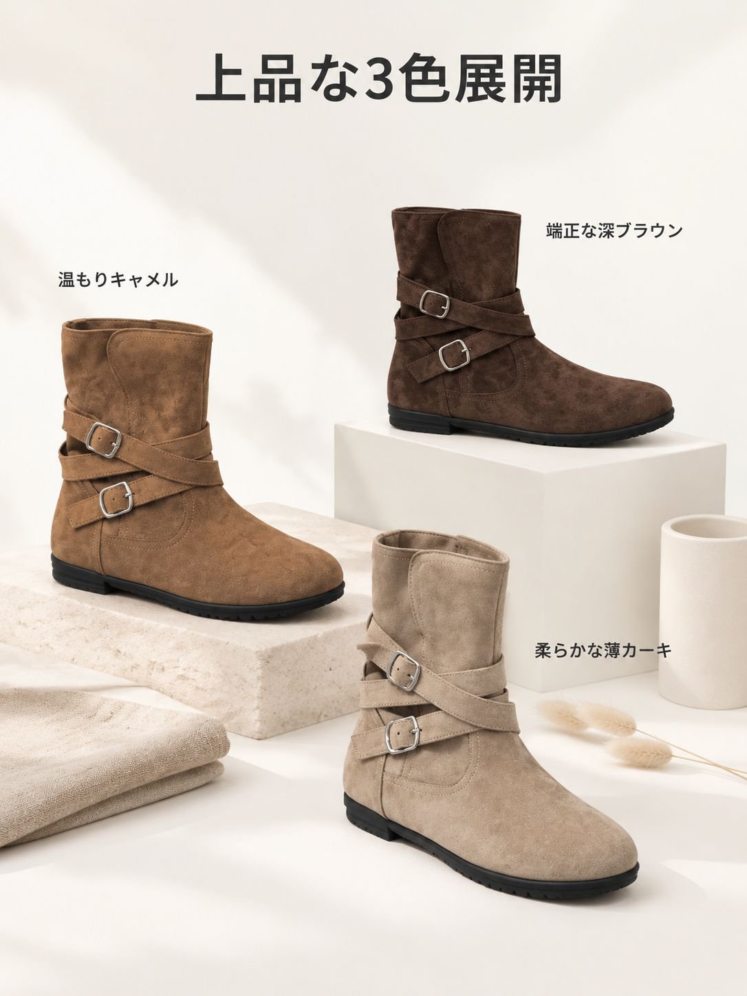 秋冬用インヒール・ブラウンショートブーツ　どんな服にも合わせやすいファッションブーツ