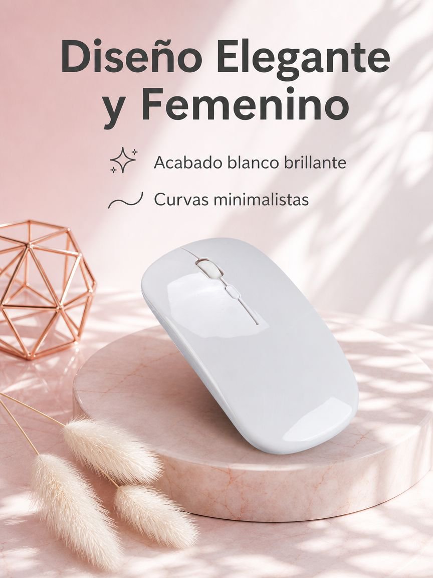 Ratón gamer silencioso para chicas, inalámbrico, blanco brillante