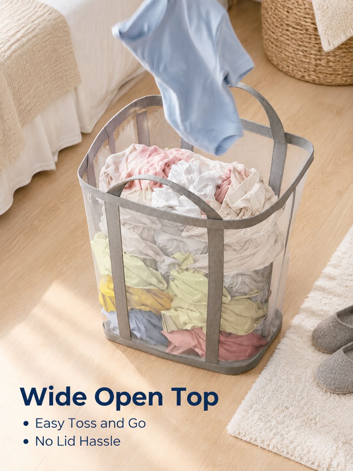 Large capacity foldable storage basket for dirty clothes