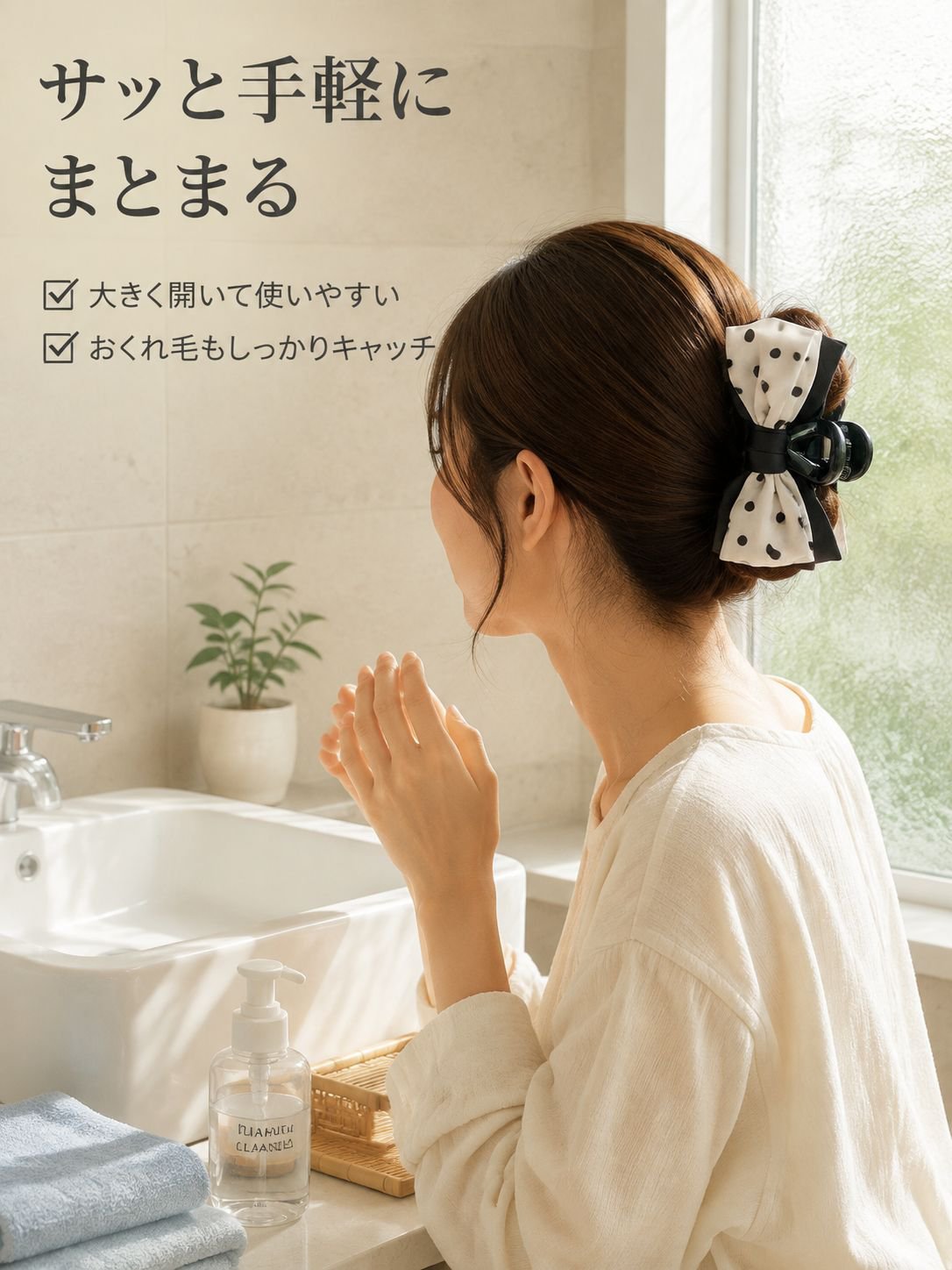 ドット柄気質リボンクリップ