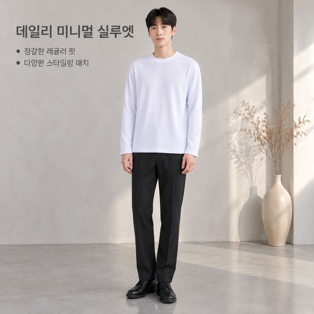 남성 가을 겨울 코튼 워셔블 라운드넥 긴팔 니트 티셔츠 양면 이너웨어