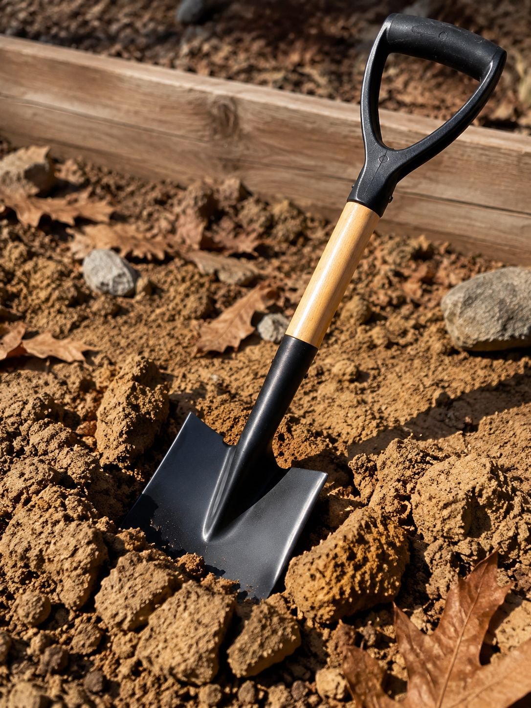 Planting vegetables with durable garden shovel