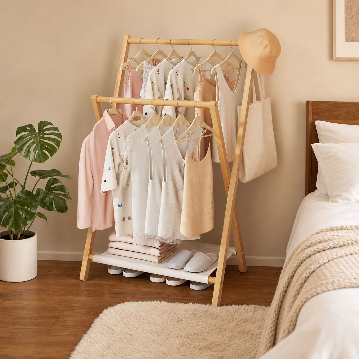 Bamboo Folding Coat Rack, Simple and Stylish, Natural Material, Easy Storage