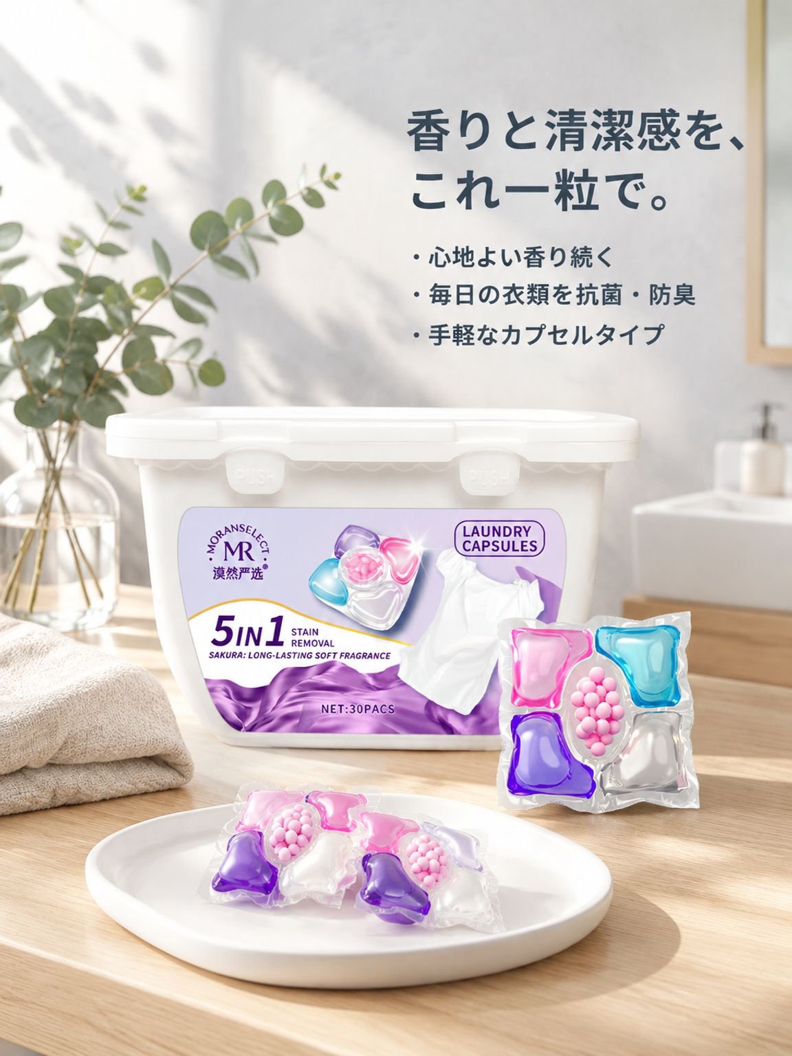 香りが30日間続く抗菌洗濯カプセル