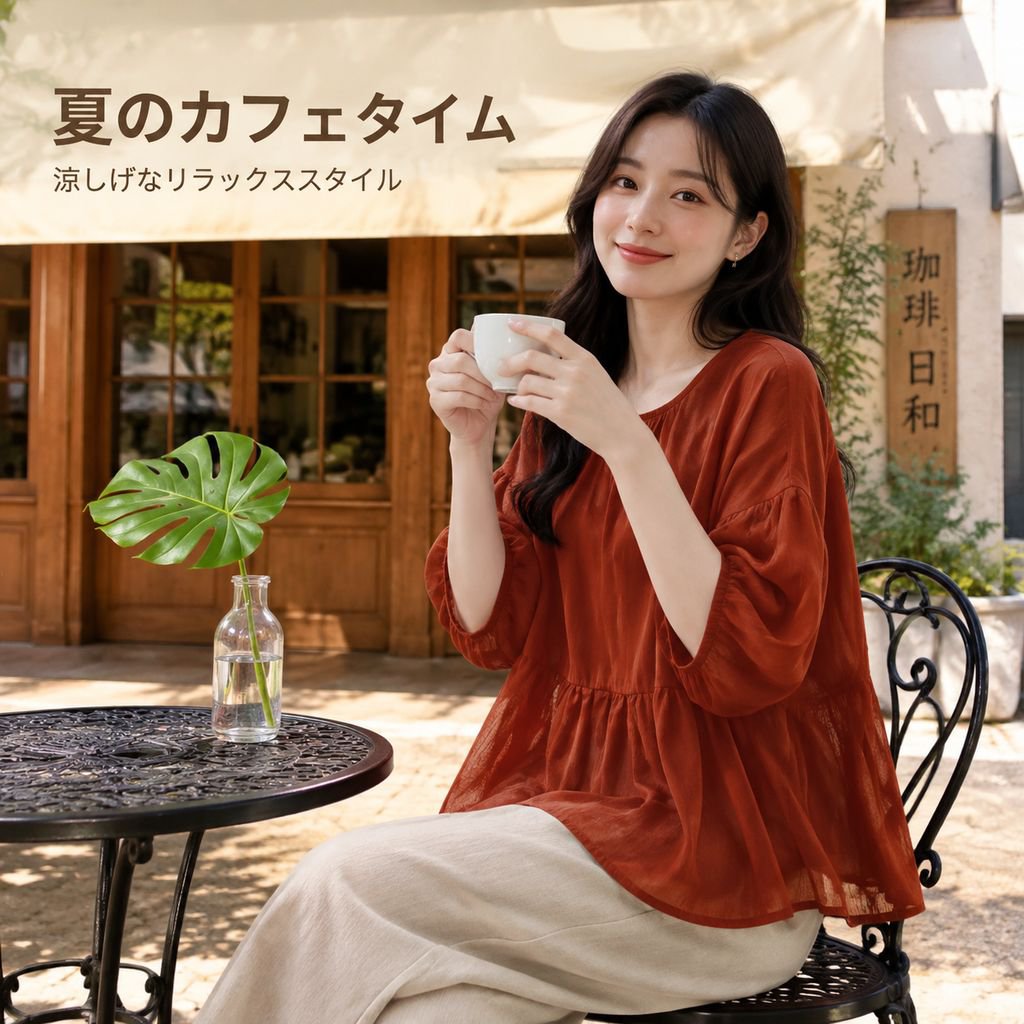 ラミー素材の半袖ベビードールシャツ
