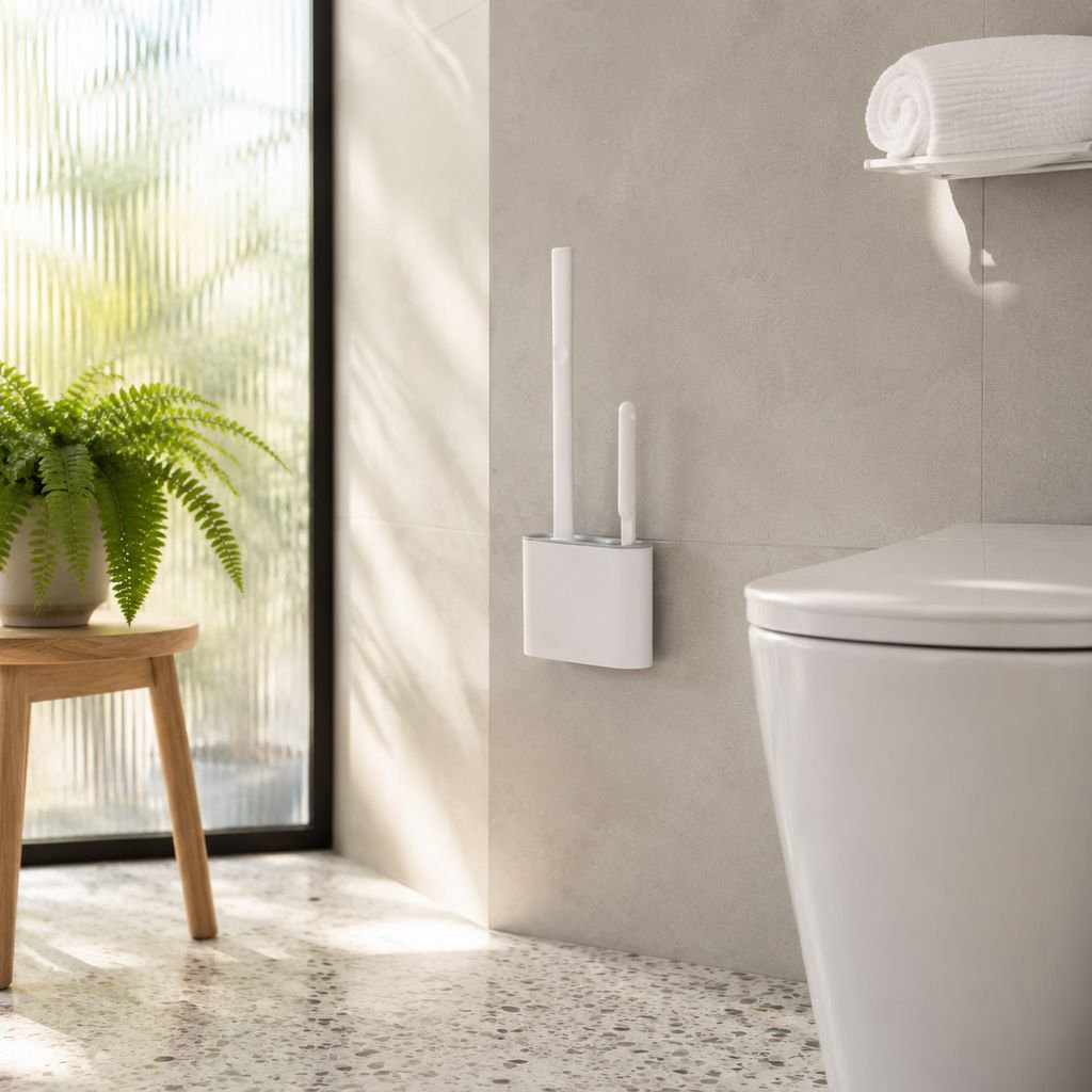 Wall mounted toilet brush set with holder for bathroom