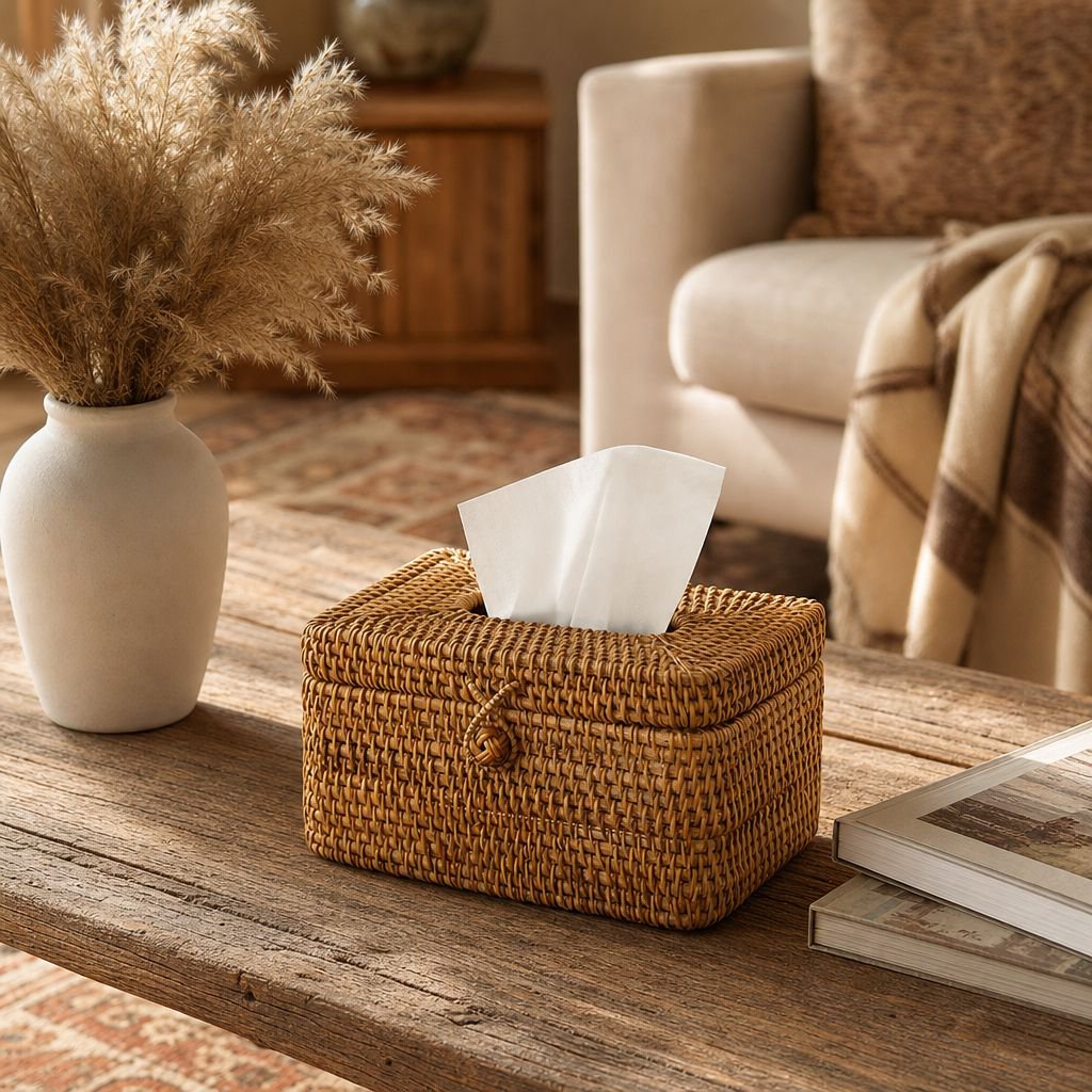 Nordic Style Rattan Tissue Holder Creative Square Paper Towel Box