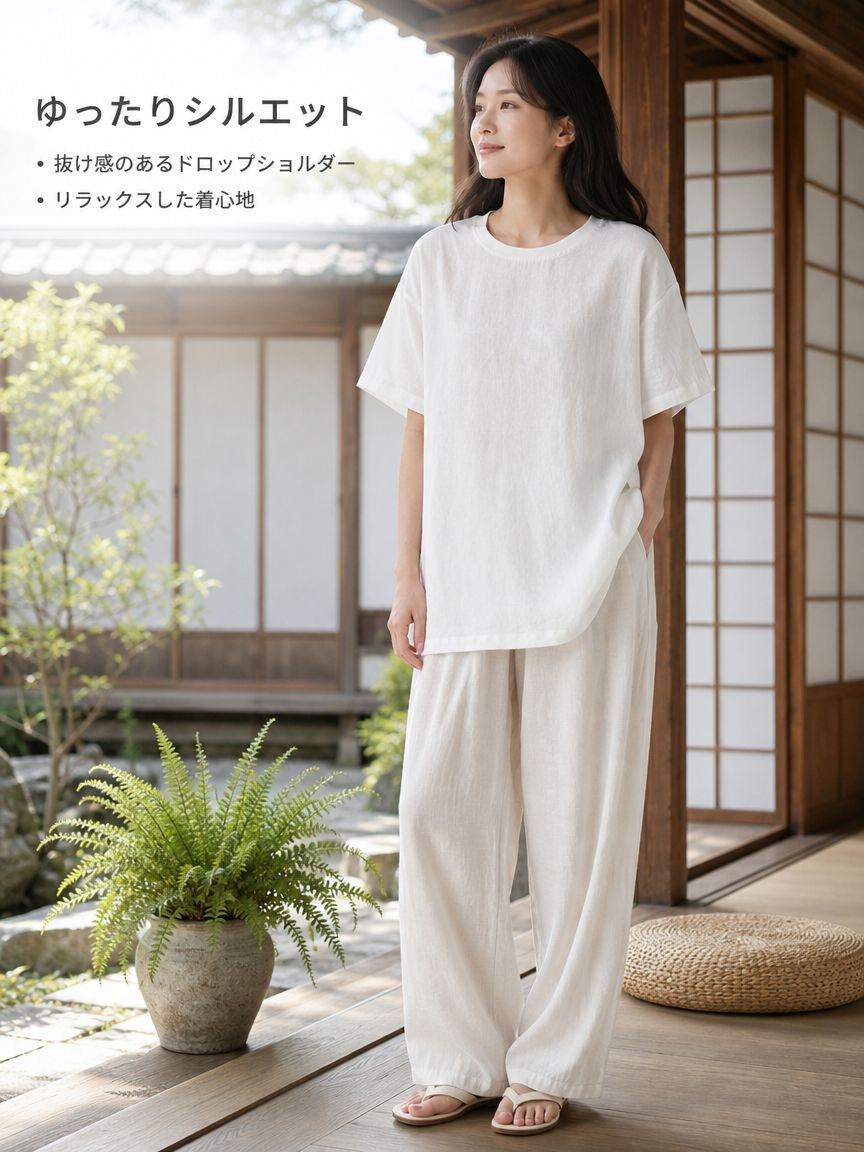 無地ゆったり通気性レディースTシャツ