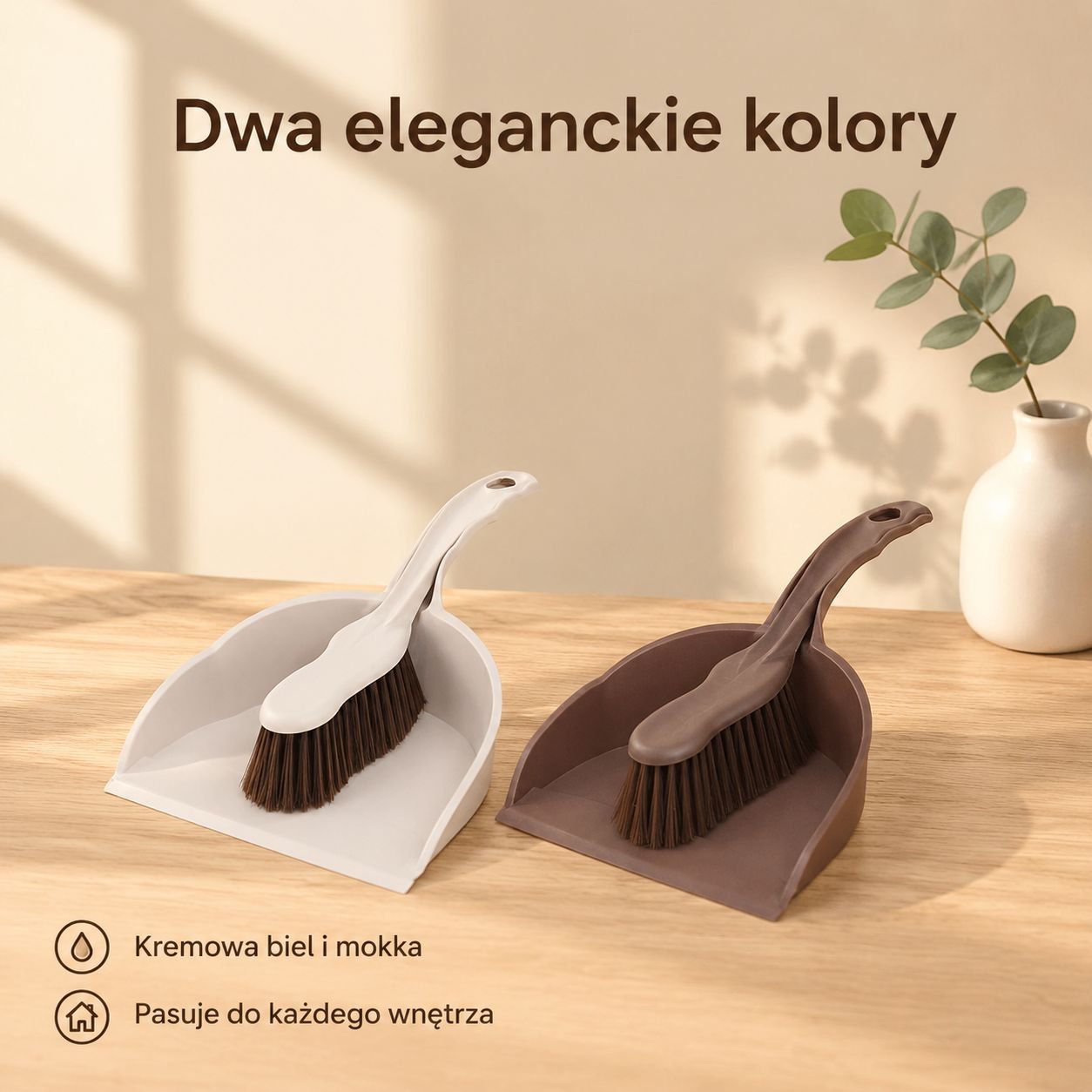 Miniaturowy zestaw ręczny (szczotka z miękkim włosiem i szufelka) do stolików kawowych i biurek