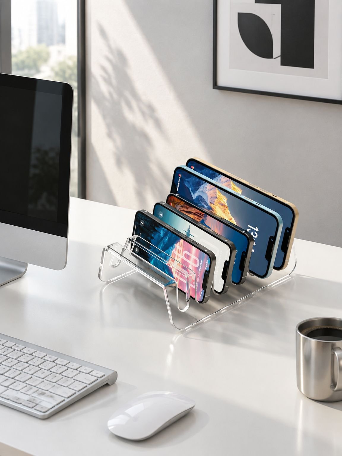 Acryl Handy Organizer mit geladenen Smartphones
