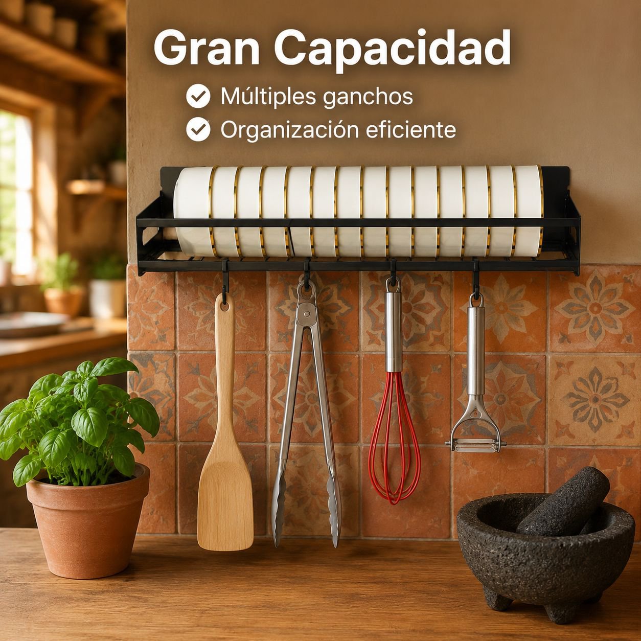 Organizador de pared para cocina con 6/7/8 ganchos