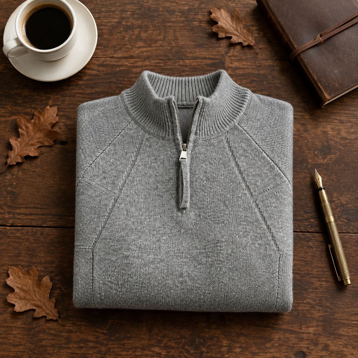 Sweater homme automne à demi-zip col montant