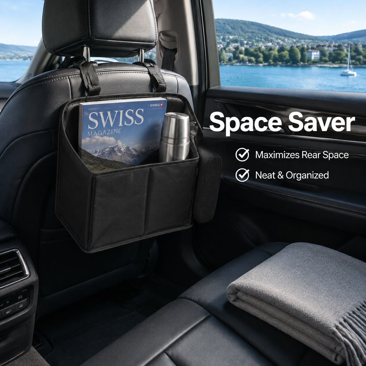 Auto-Aufbewahrungsbox 2-in-1 mit Lendenstütze, faltbar, aus Oxford-Stoff