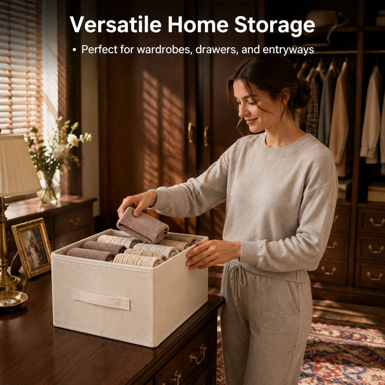 Cotton and linen fabric clothing storage box