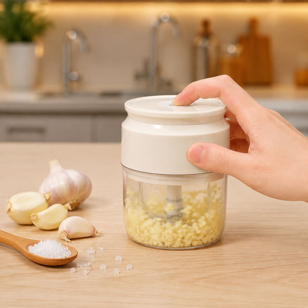 Small Electric Garlic Pounder Mini Cooker, Coarse & Fine, Time & Effort Saving