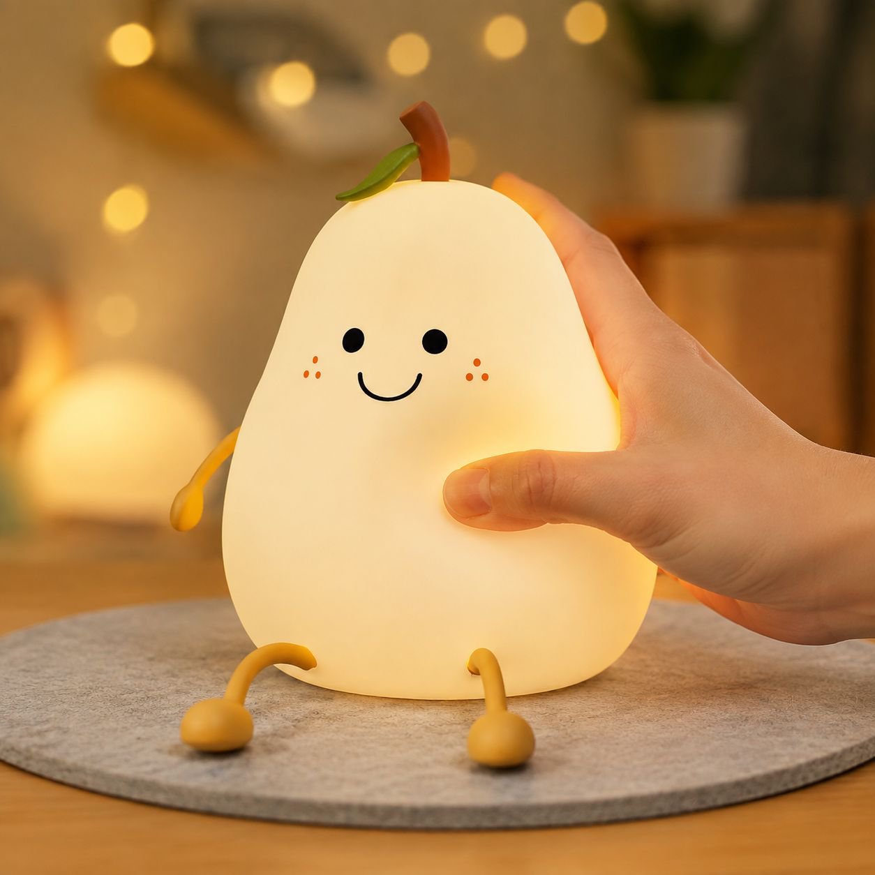 Cute Pear Shape Color-Changing Silicone Night Light USB Charging LED Sleeping Lamp