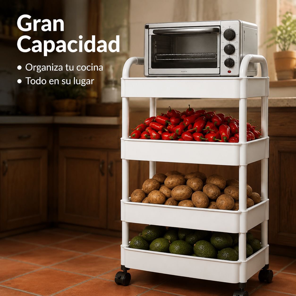 Estantería de cocina multifuncional con ruedas