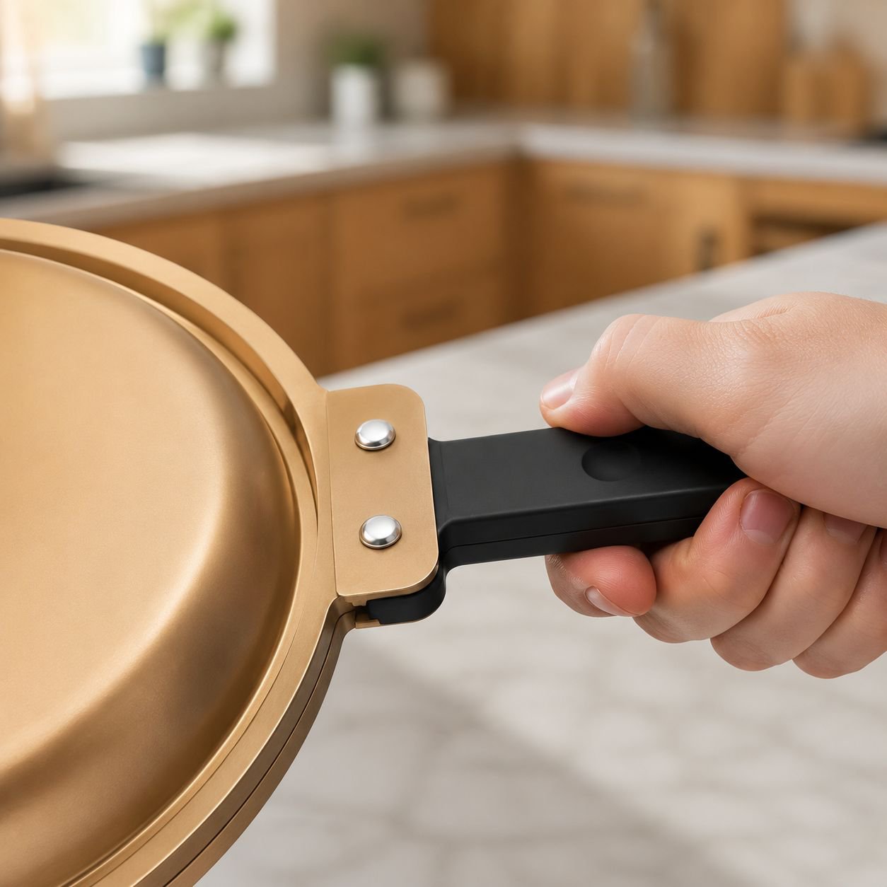Easy clean skillet with ergonomic handle