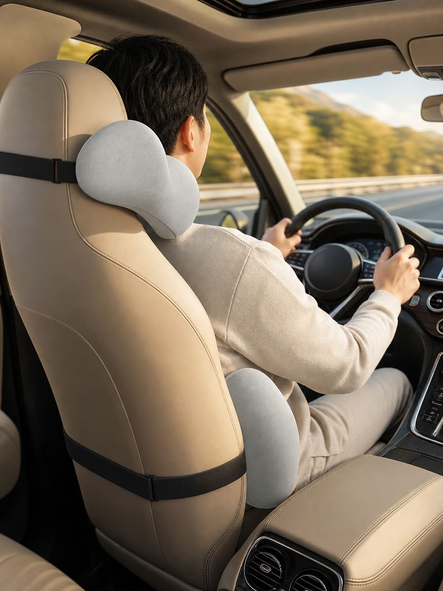 Juego de soporte lumbar y reposacabezas para coche con espuma viscoelástica