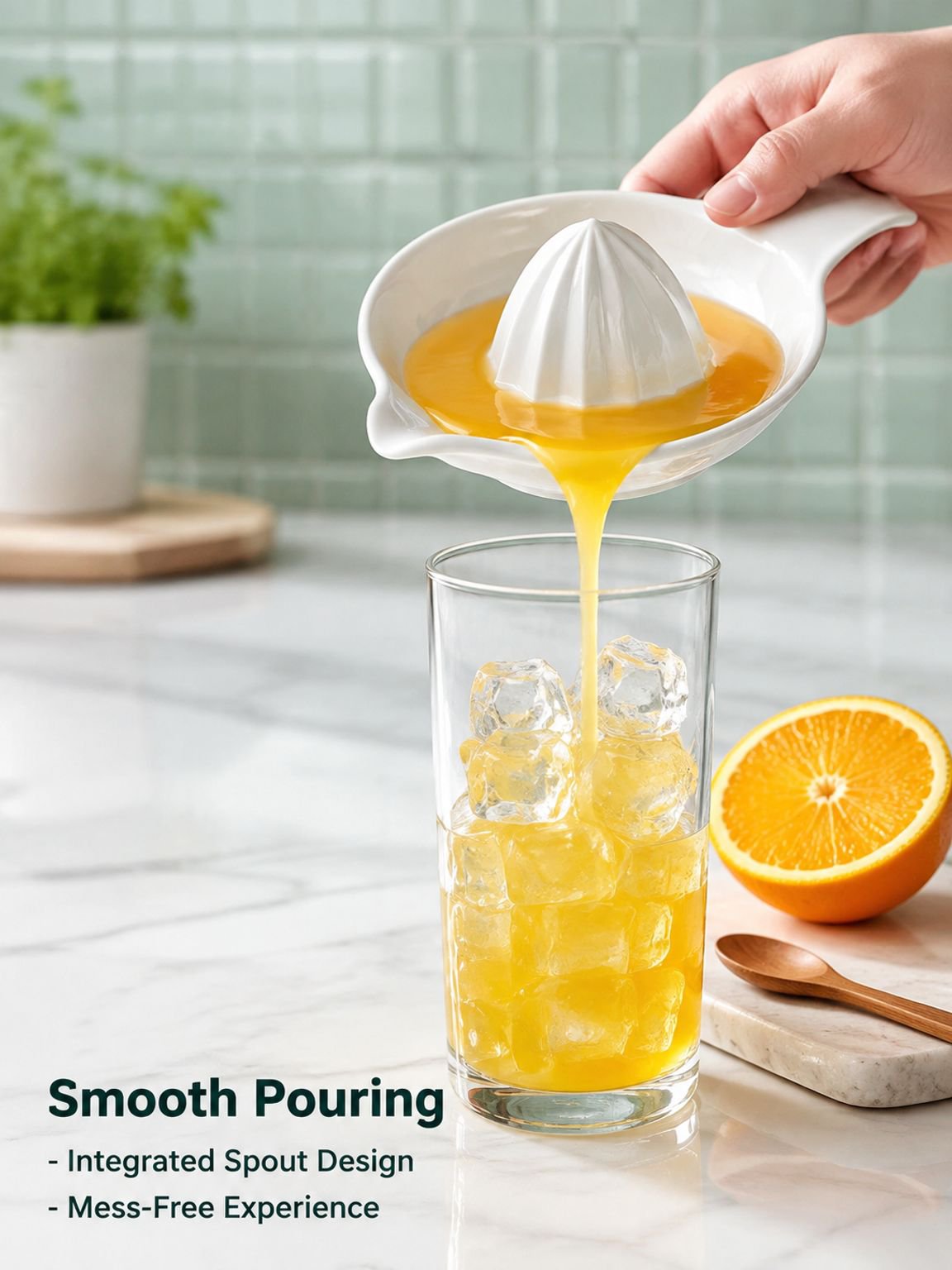 Ceramic juice squeezer with a ridged cone for citrus fruit