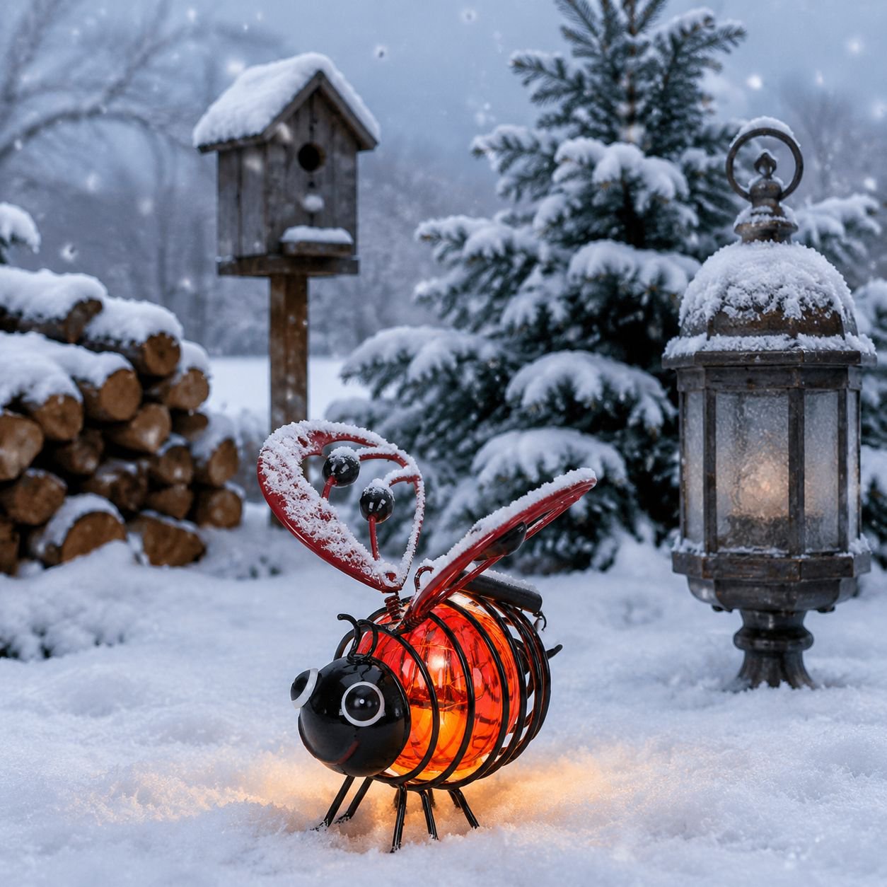 Vue rapprochée de la lampe abeille solaire d'extérieur