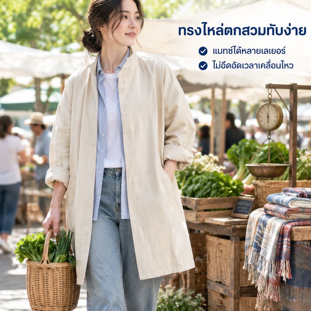 เสื้อโค้ทลำลองสไตล์ญี่ปุ่นสำหรับผู้หญิง ฤดูใบไม้ผลิและใบไม้ร่วง