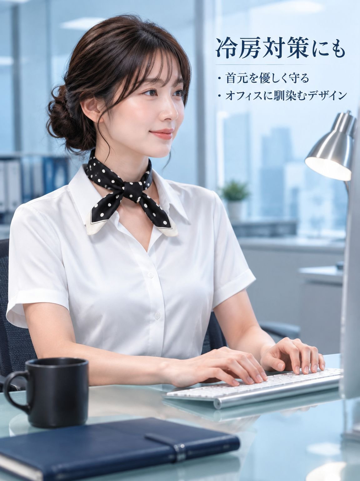 水玉模様のサテンスカーフ