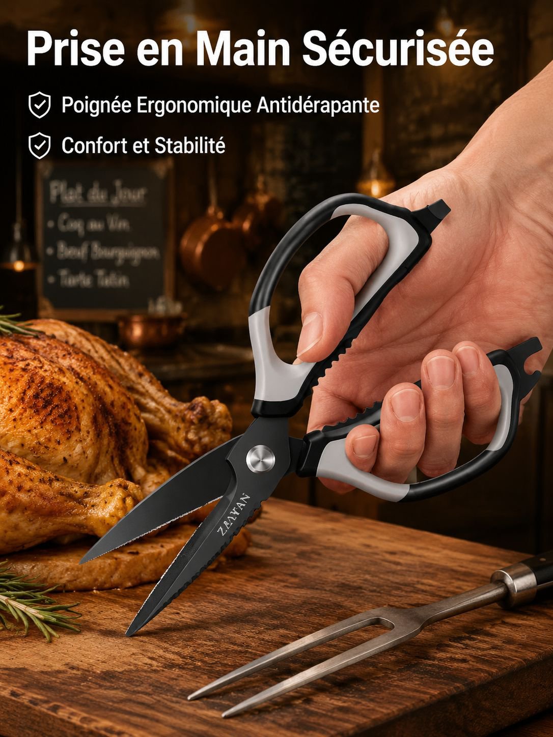 Ciseaux de cuisine en acier inoxydable pour poulet