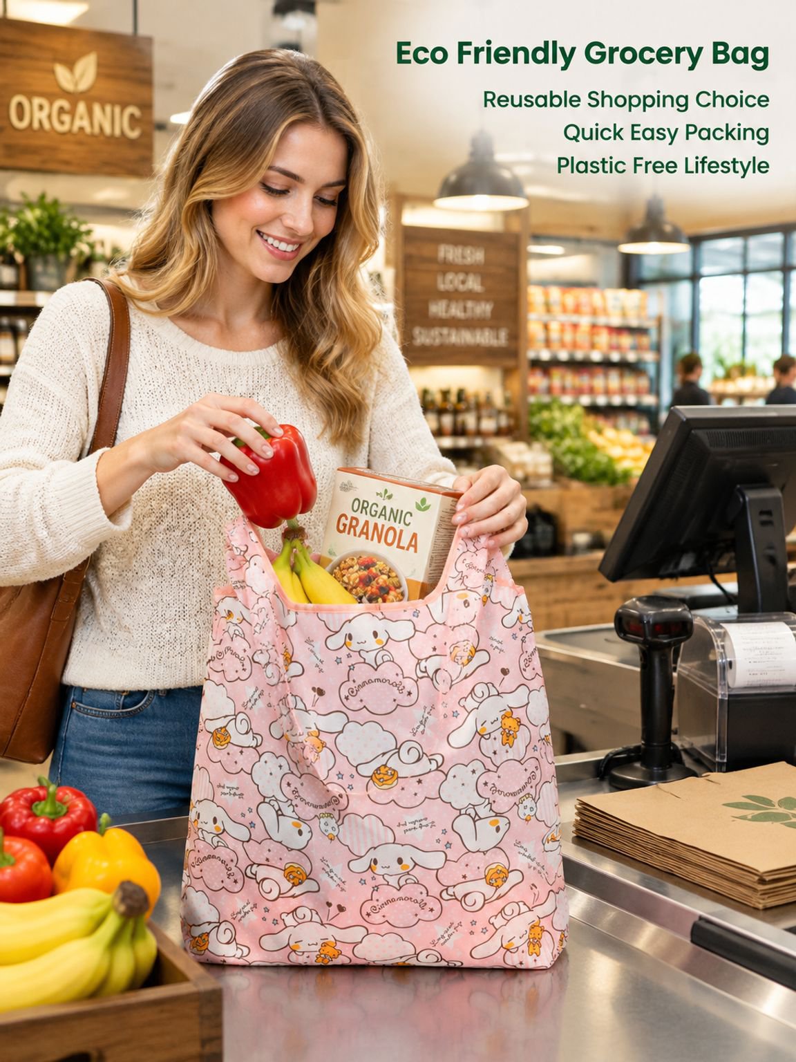 Large Reusable Shopping Bag, Foldable, Sturdy and Easy to Carry