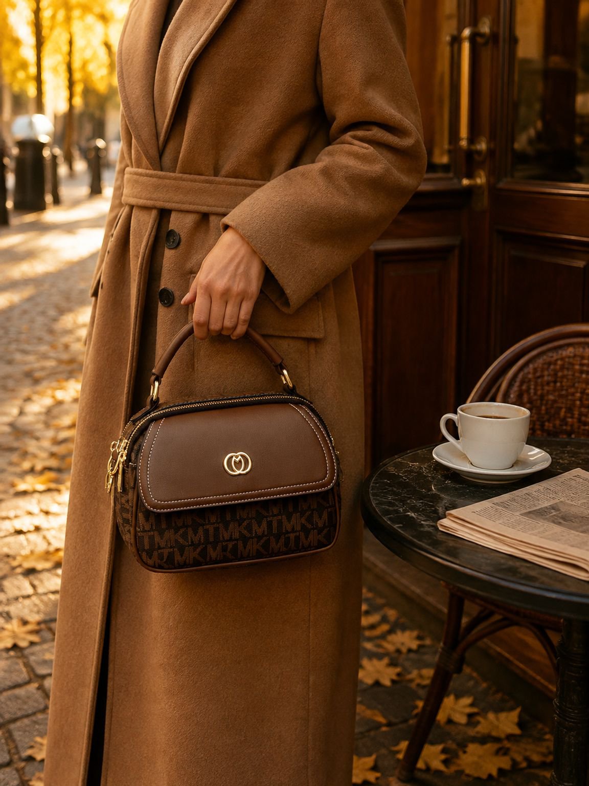 JS – Apfeltasche mit Retro-Print und großem Fassungsvermögen