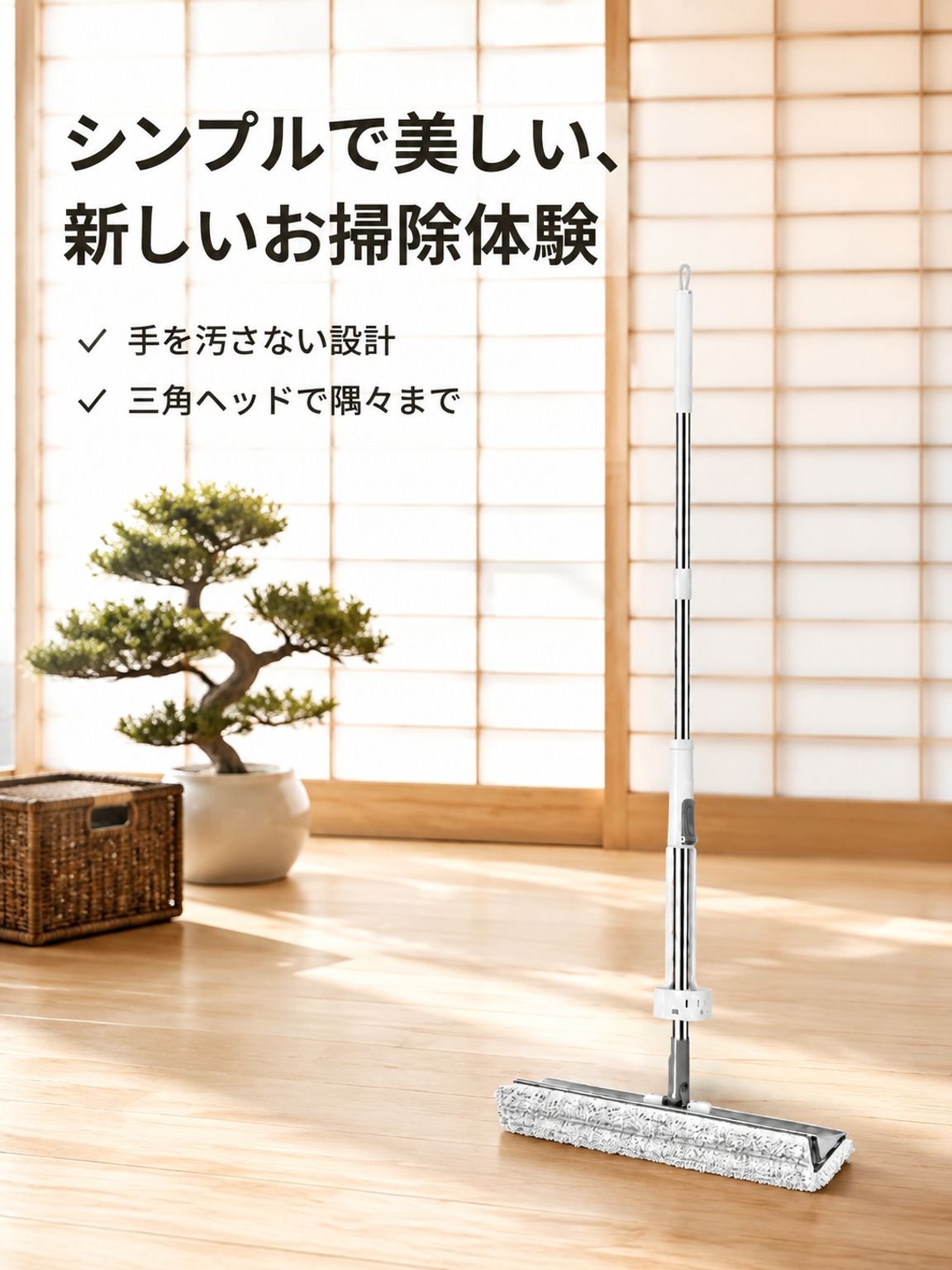ハンズフリー三角形両面フラットモップクロス 特大サイズ 乾湿両用 家庭用掃除用