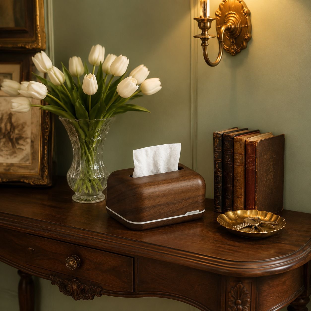 Boîte à mouchoirs antique en décoration de bureau