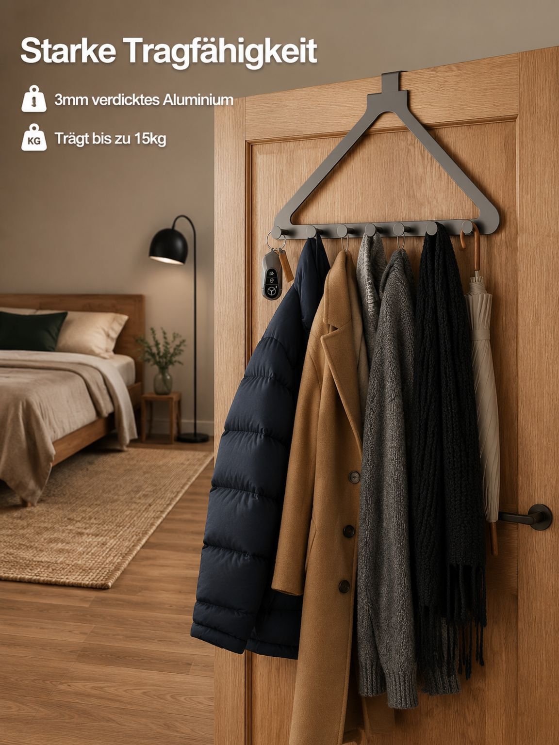 Starker selbstklebender Wandhaken Garderobe für Schlafzimmer und Badezimmer hinter der Tür