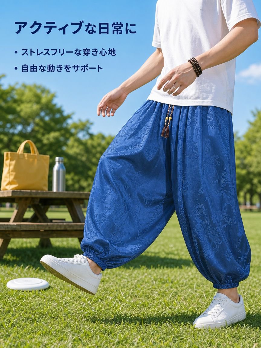 メンズゆったりアイスシルク九分丈パンツ