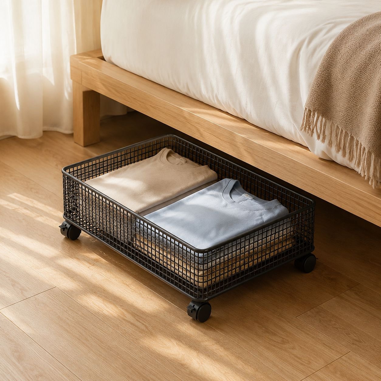 家庭用ベッド下キャスター付き収納ケース 簡単に引き出せて整理便利