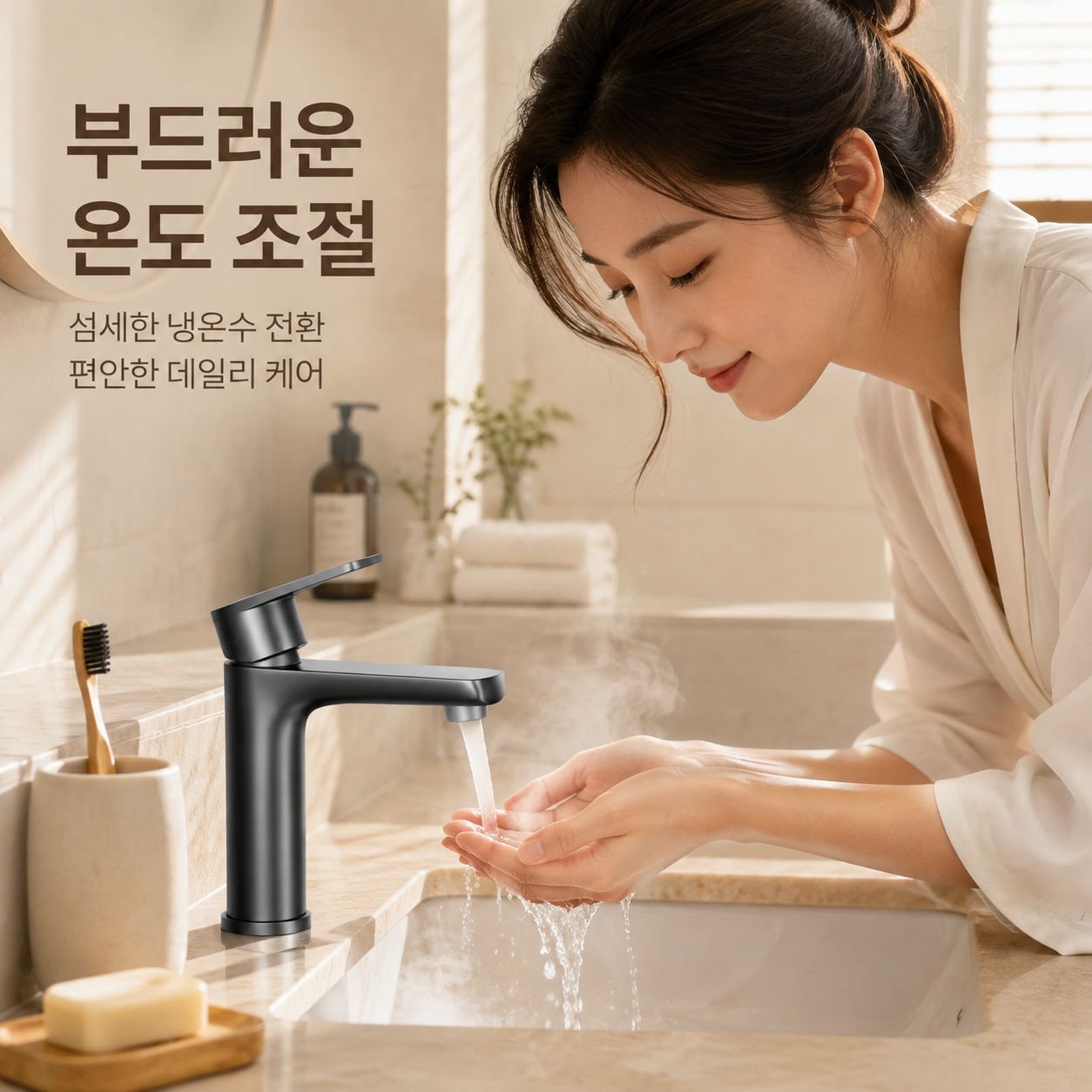 두꺼운 스테인리스 스틸 욕실 온수/냉수 상판 수도꼭지