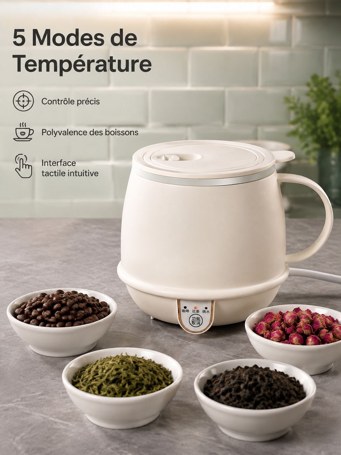 Mug théière en céramique 600ml, 5 vitesses de réglage, infusion rapide en 3 minutes