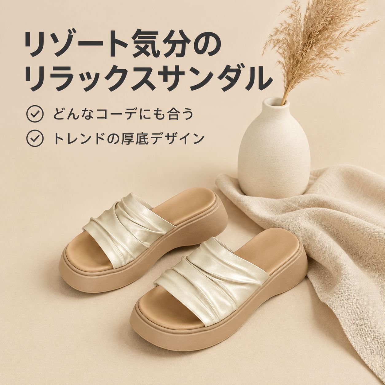 リゾートカジュアル厚底一字型レディースサンダル 夏