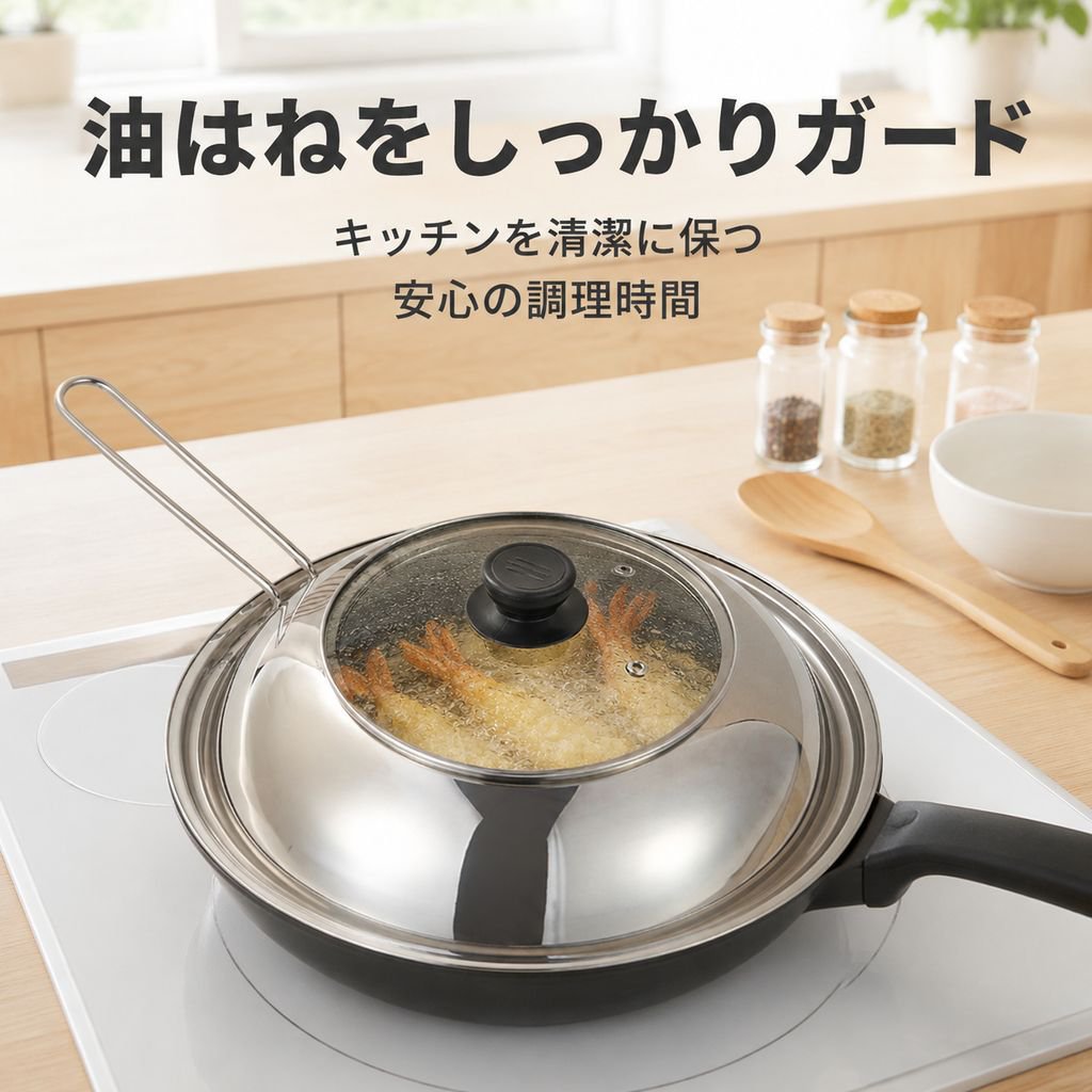 ステンレス製油はね防止・やけど防止可視鍋蓋 家庭用多用途対応