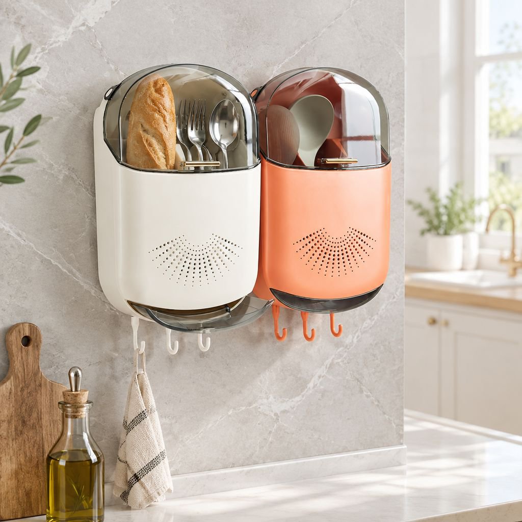 Porte-Baguettes Mural Égouttoir et Rangement Couverts Cuisine