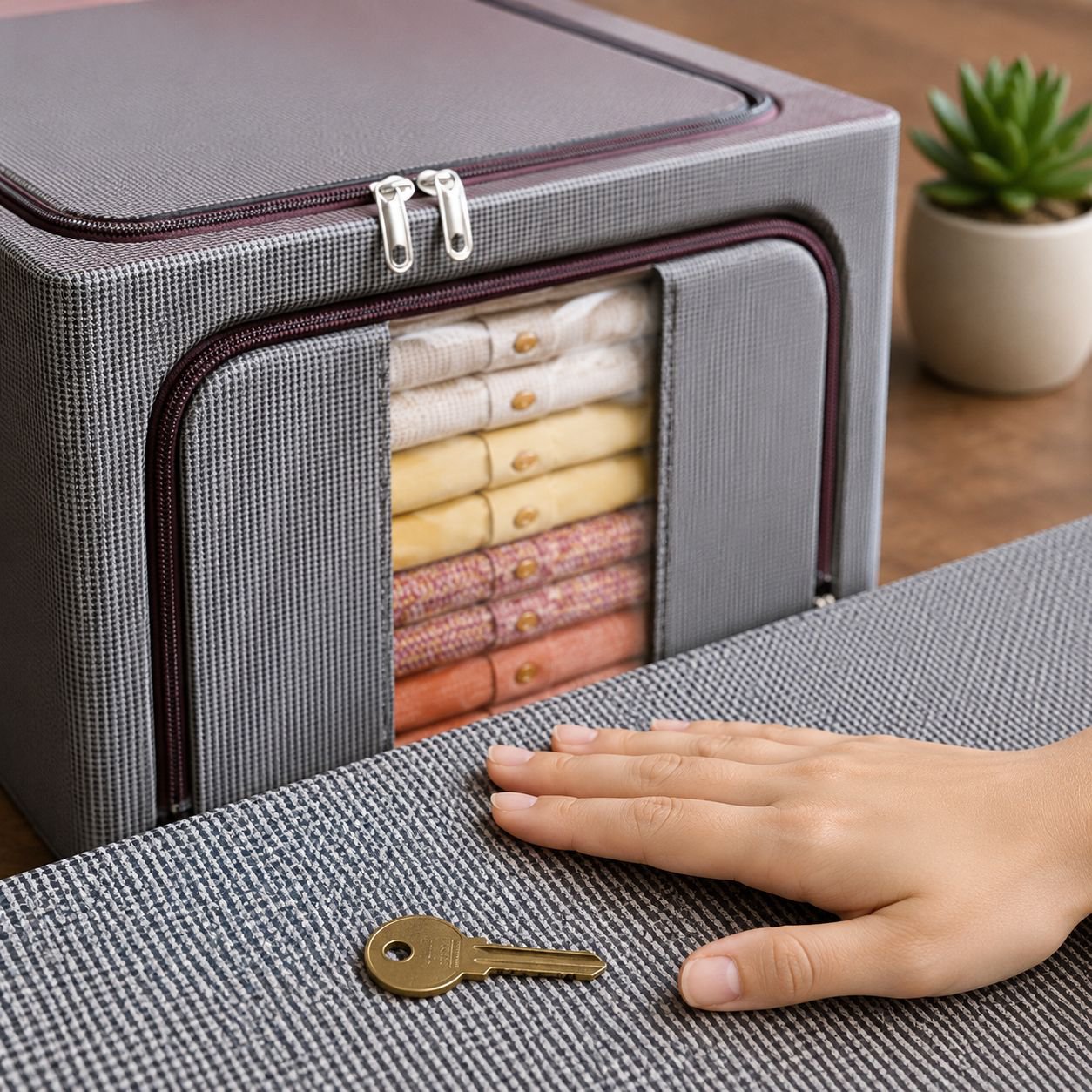 Collapsible fabric storage bin for clothes