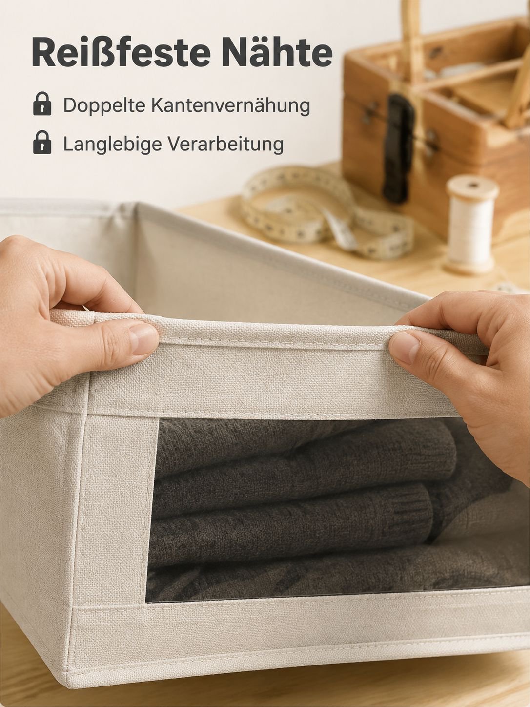 Leicht zu transportierende Baumwoll-Leinen Aufbewahrungsbox