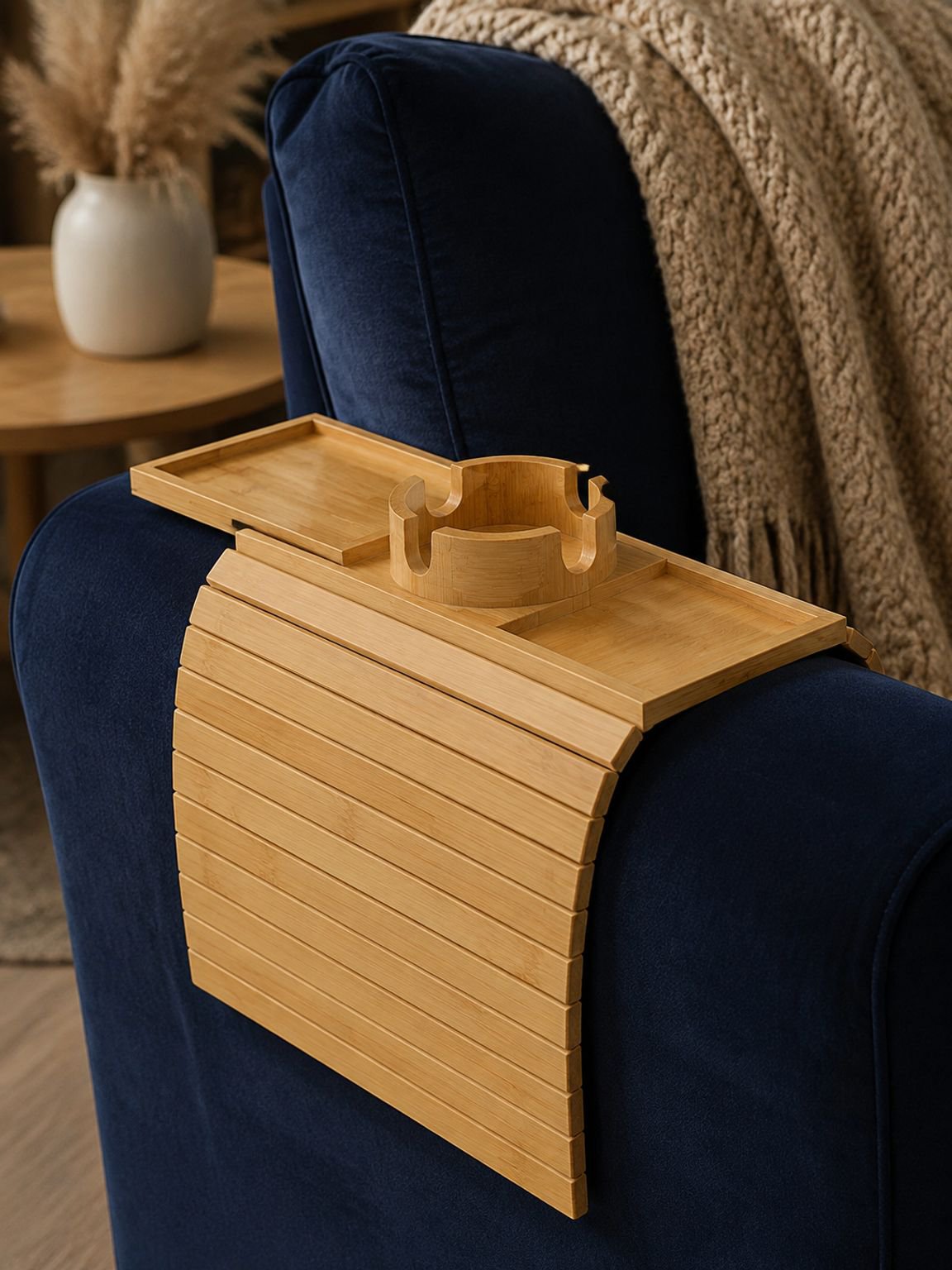 Plateau en bois pour canapé, plateau pour accoudoir de pouf, plateau magnétique pliable portable, pl