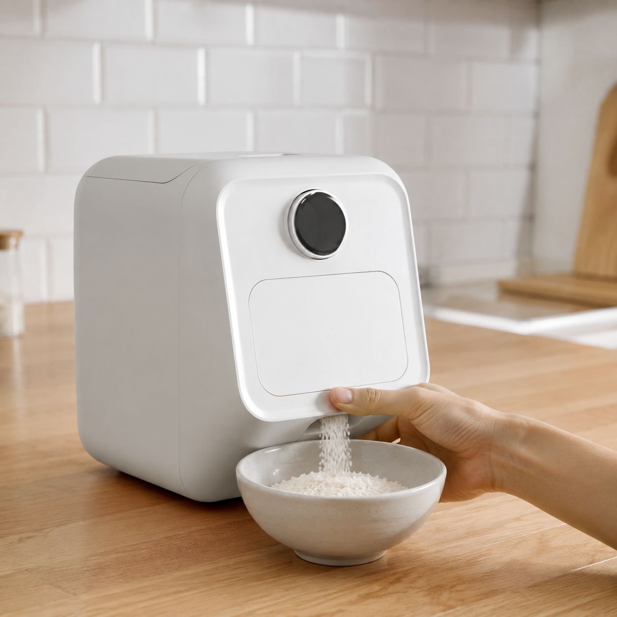 Cubo de arroz automático de 10kg, apertura inferior, uso cómodo con una mano, gran capacidad